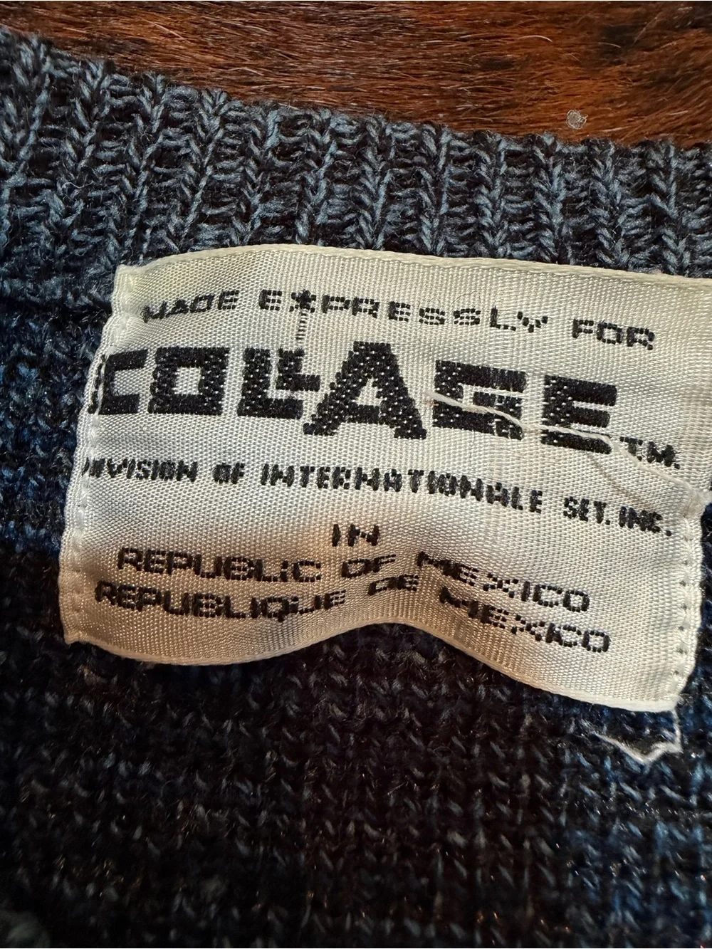 Vintage Collage Geometric Color Blue Black Block Sweater Womens Lg 70s 80’s